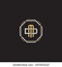 Letter initial MD M D DM monogram logo classic style with emblem hexagon line isolated on black background and gold silver colors combination