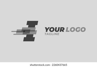 letra I diseño inicial del logotipo del vector digital del píxel monocromo
