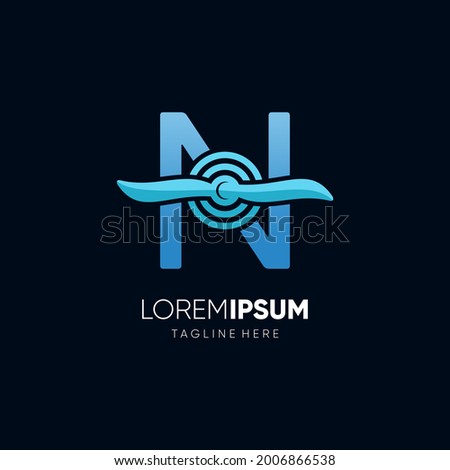 Letter Initial N Airplane Propeller Logo Design Vector Icon Graphic Emblem Illustration 