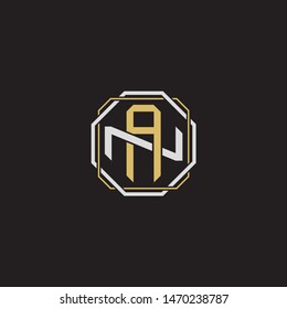 Letter initial AN A N NA monogram logo classic style with emblem hexagon line isolated on black background and gold silver colors combination