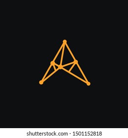 Letter A / initial A network conect line outline  logo design vector template minimalist