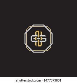 Letter initial NG N G GN  monogram logo classic style with emblem hexagon line isolated on black background and gold silver colors combination EPS 10