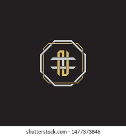 Letter initial NI N I IN monogram logo classic style with emblem hexagon line isolated on black background and gold silver colors combination EPS 10