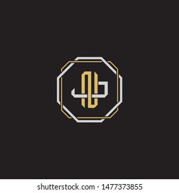 Letter initial NJ N J JN monogram logo classic style with emblem hexagon line isolated on black background and gold silver colors combination EPS 10
