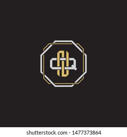 Letter initial NQ N Q QN monogram logo classic style with emblem hexagon line isolated on black background and gold silver colors combination EPS 10