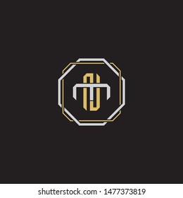 Letter initial NT N T TN monogram logo classic style with emblem hexagon line isolated on black background and gold silver colors combination EPS 10