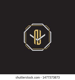 Letter initial NV N V VN monogram logo classic style with emblem hexagon line isolated on black background and gold silver colors combination EPS 10