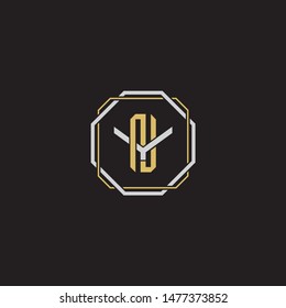 Letter initial NY N Y YN monogram logo classic style with emblem hexagon line isolated on black background and gold silver colors combination EPS 10