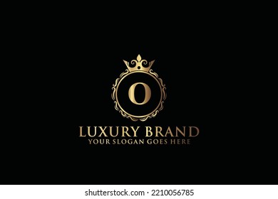 letter Initial O elegant luxury monogram logo or badge template with scrolls and royal crown, perfect for luxurious branding projects
