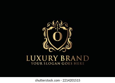 Buchstabe Initial oder elegante Luxus-Monogramm-Logo oder Badge-Vorlage mit Rollen und königlicher Krone, perfekt für luxuriöse Branding-Projekte
