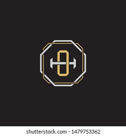 Letter initial OH O H HO monogram logo classic style with emblem hexagon line isolated on black background and gold silver colors