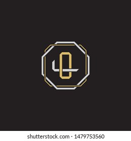 Letter initial OL O L LO monogram logo classic style with emblem hexagon line isolated on black background and gold silver colors