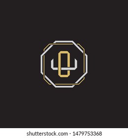 Letter initial OU O U UO monogram logo classic style with emblem hexagon line isolated on black background and gold silver colors