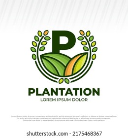 Letter Initial P Eco Green Farm Circle Logo Vector Vintage Icon, Flat Farm Logo, Natural Green Badge