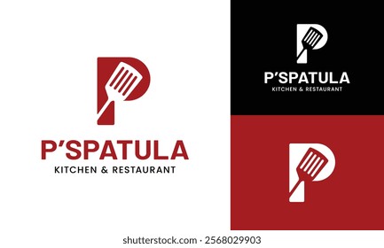 Letter Initial P Spatula Logo Design Template. Suitable for Restaurant Kitchen Bistro Cafe Catering Eatery Grill Barbeque or Chef Cook Kitchener Food Blogger Business Brand Company Logo Design