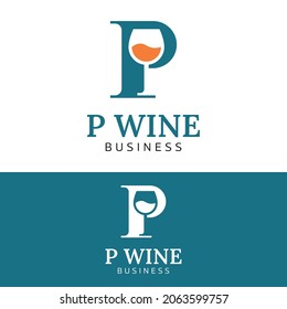 Letter Initial P Wine Glass Logo Design Template. Suitable for Bar Restaurant Cafe Winery Vineyard Pub Club Business Brand Company Logo Design.