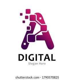 Letter Ein digitaler Pixel Logo Vorlage Vektorgrafik. Geeignet für Geschäfts-, Technologie- und Kunstbranche
