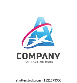 Letter Initial A with plane icon logo Template for company
