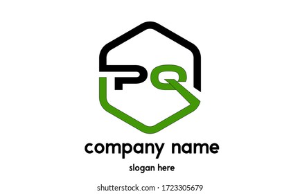 letter initial PQ Logo with hexagon shape logo vector