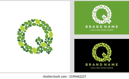 Letter Initial Q leaf logo design vector template