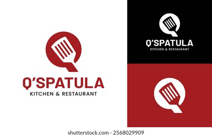 Letter Initial Q Spatula Logo Design Template. Suitable for Restaurant Kitchen Bistro Cafe Catering Eatery Grill Barbeque or Chef Cook Kitchener Food Blogger Business Brand Company Logo Design