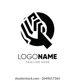 Letra inicial Q Zebra Logo Design Vetor Ícone Emblema Símbolo Gráfico Ilustração