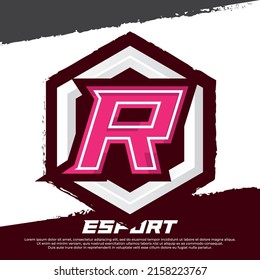 Letter initial R gamer logo design, esport logo design illustration with shield badge for luxury