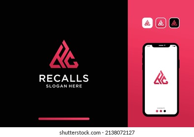 letter or initial rc logo design in triangle shape.