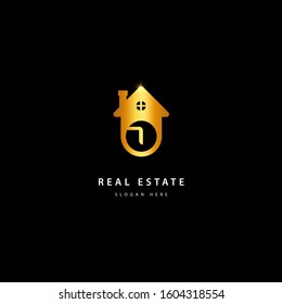 Letter I Initial Real estate logo. gold color vector