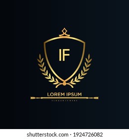 IF Letter Initial with Royal Template.elegant with crown logo vector, Creative Lettering Logo Vector Illustration.