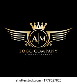 AM Letter Initial with Royal Wing Logo Template.