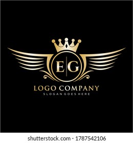 Letra EG inicial con plantilla de logotipo de ala real.