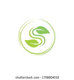 letter initial S abstract circle fresh green eco leaf logo vector
