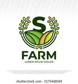 Letter Initial S Eco Green Farm Circle Logo Vector Vintage Icon, Flat Farm Logo, Natural Green Badge