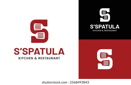 Letter Initial S Spatula Logo Design Template. Suitable for Restaurant Kitchen Bistro Cafe Catering Eatery Grill Barbeque or Chef Cook Kitchener Food Blogger Business Brand Company Logo Design