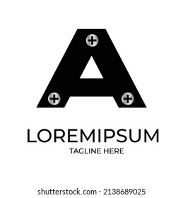 Letter A Initial Screw Logo Design Vector Icon Graphic Emblem Illustration Template