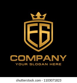 Letter EG initial with shield and crown, Luxury logo design vector