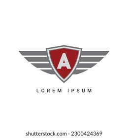Carta Un escudo inicial con el diseño del logotipo de las alas
