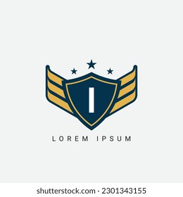 Letra I protector inicial con diseño de logotipo de alas