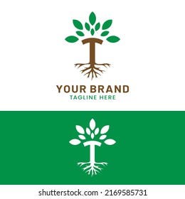 Letter initial T Tree Logo Design Template. Suitable for plant business, environmental logos,  Healthcare and Medicine, Spa and Salon, Etc.