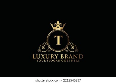 letter Initial Telegant luxury monogram logo or badge template with scrolls and royal crown, perfect for luxurious branding projects
