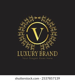 Buchstabe Initial V elegantes Luxus Monogramm Logo 
