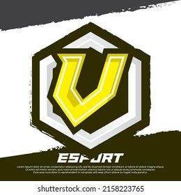 Letter initial V gamer logo design, esport logo design illustration with shield badge for luxury