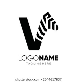Letter Initial V Zebra Logo Design Vector Icon Emblem Graphic Symbol Illustration