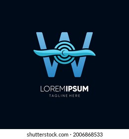 Letter Initial W Airplane Propeller Logo Design Vector Icon Graphic Emblem Illustration 