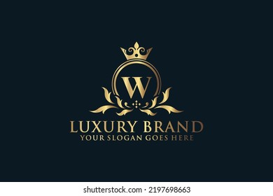letter Initial W elegant luxury monogram logo or badge template with scrolls and royal crown, perfect for luxurious branding projects
