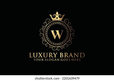 letter Initial W elegant luxury monogram logo or badge template with scrolls and royal crown, perfect for luxurious branding projects
