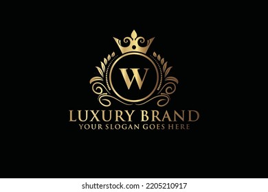 letter Initial W elegant luxury monogram logo or badge template with scrolls and royal crown, perfect for luxurious branding projects
