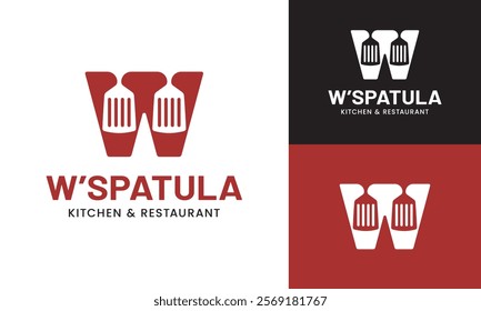 Letter Initial W Spatula Logo Design Template. Suitable for Restaurant Kitchen Bistro Cafe Catering Eatery Grill Barbeque or Chef Cook Kitchener Food Blogger Business Brand Company Logo Design