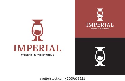 Letter Initial I Wine Glass Logo Design Template. Suitable for Bar Restaurant Cafe Winery Vineyard Pub Club Business Brand Company Logo Design.